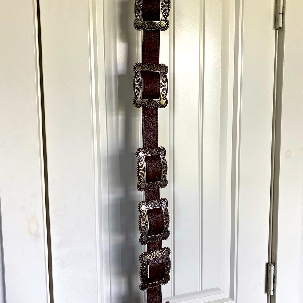 Brown embossed leather concho belt